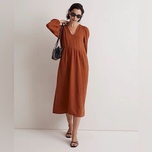 Madewell Lightspun V-Neck Midi Cotton Open Back Dress, Small